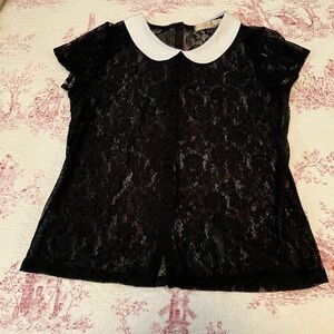 Pins & Needles Black Lace Top with White collar